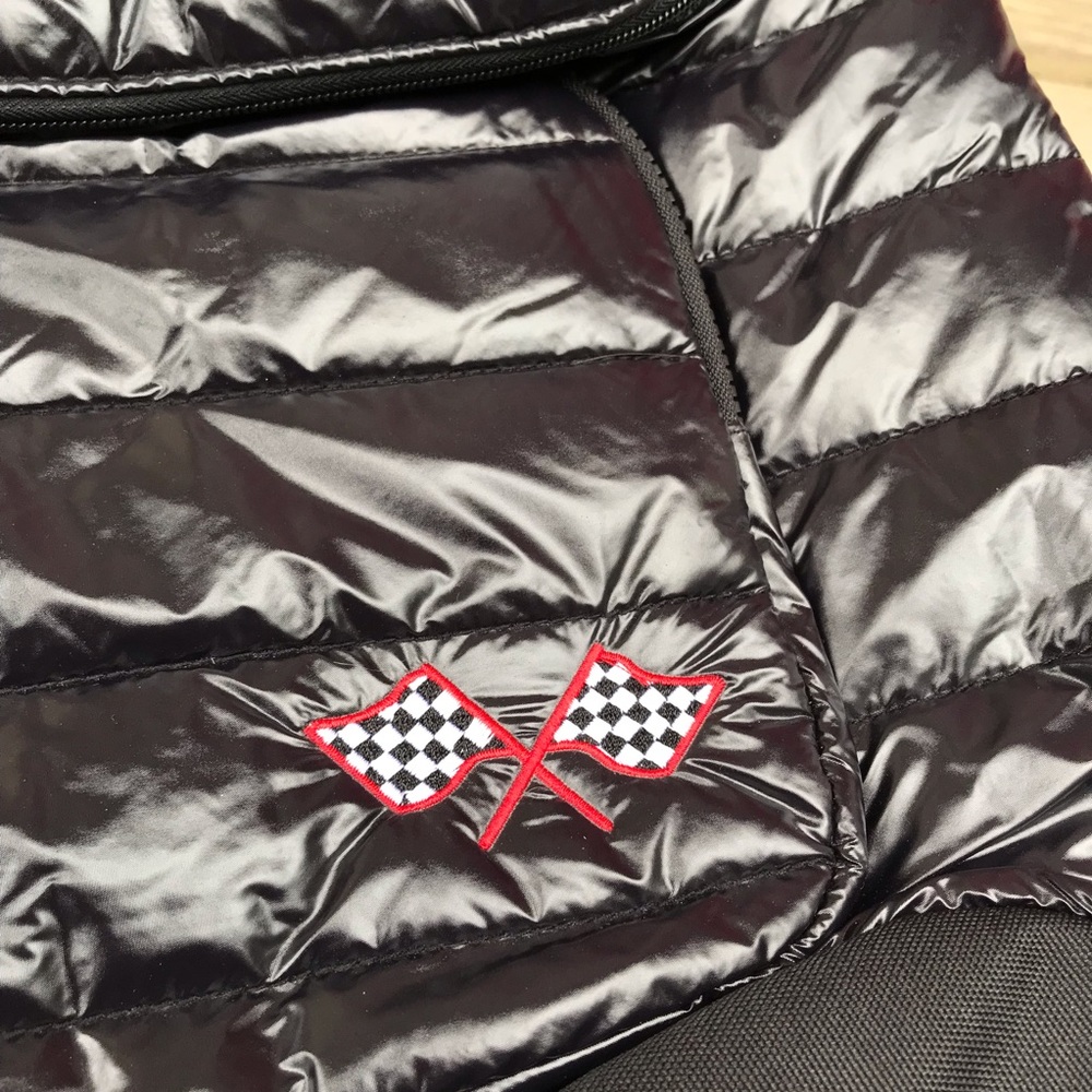 BLACK SHINY REFLECTIVE BACKPACK W/ CHECKERED FLAGS - Picture 3 of 5